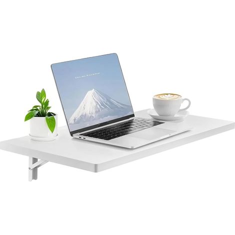 Table Pliante Murale, 80cm x 40cm, Table à abattant Murale, avec Support en Fer, Bureau Flottant pour Les Petits espaces, Bureau à Domicile, Blanc (1/5)