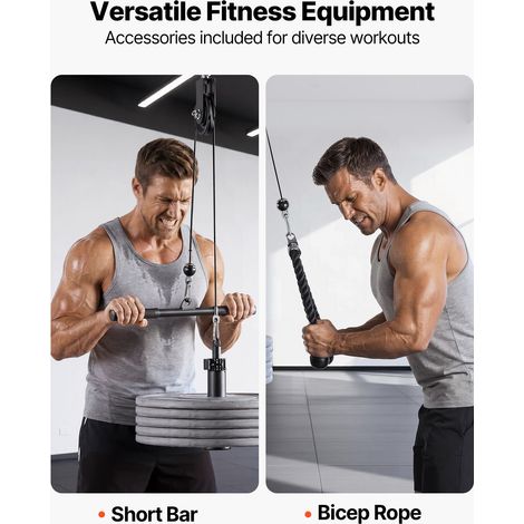 Poulie Musculation Capacité 127 kg, Système de Poulies pour Fitness avec Barre Courte et Poignée à Corde, pour Extensions de Triceps Biceps Dos et Épaules, Accessoire pour Station de Musculation (1/5)