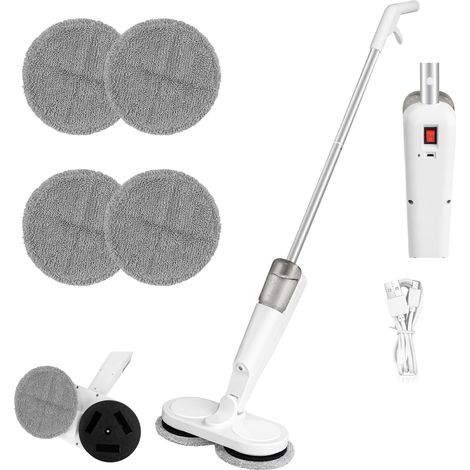 Serpillière électrique, sans fil, 7,4 volts, 2000 mAh, batterie au lithium, réservoir d'eau de 200 ml, autonomie de 1 heure, humide et sec, blanc, 113 x 28 x 13 cm (1/5)