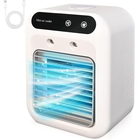Ventilateur de climatisation portable, silencieux portable 4 en 1, capacité 500ml, double vitesse du vent, double mode de pulvérisation, idéal pour le Bureau et la chambre à coucher. (1/5)