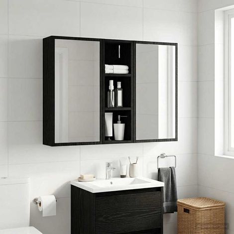 vidaXL Armario de pared para baño Roble Negro 20 x 16 x 62,5 cm (1/5)