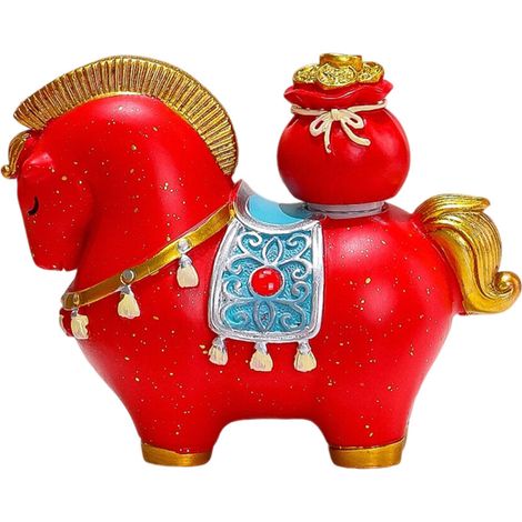 Simpatica statuetta del cavallo zodiacale - Borsa portafortuna rossa (1/2)