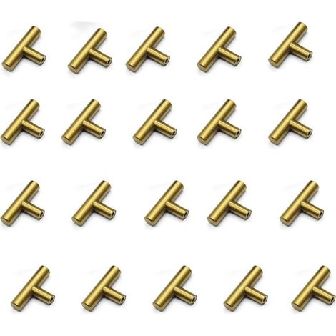 Trywise Lot de 20 poignées de meubles de cuisine en forme de T en acier inoxydable brossé avec vis, boutons de cuisine en acier inoxydable pour tiroirs, placards, décoration d'intérieur (or) (1/4)
