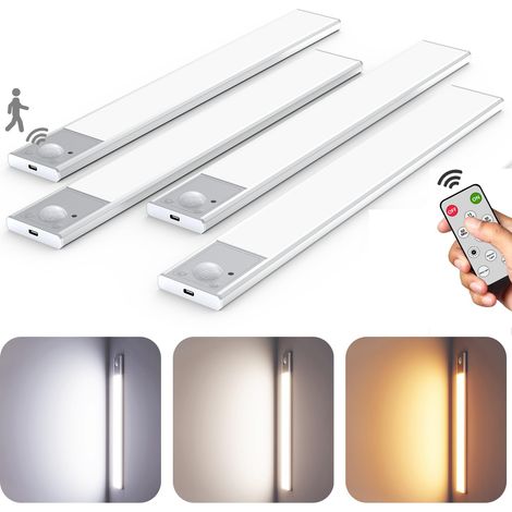 lampes sous meuble avec télécommande et capteur de mouvement lampe placard rechargeable à intensité variable couleurs Lot de 4 30 cm (1/5)
