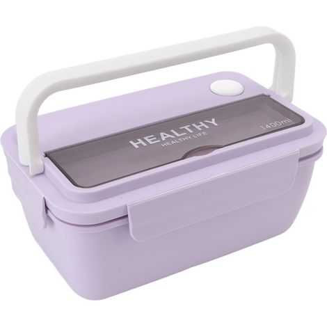 Boîte à bento portable de 1400 ml avec séparateur, grande capacité, compatible micro-ondes, de style japonais, idéale pour les étudiants et le bureau (violet). (1/5)