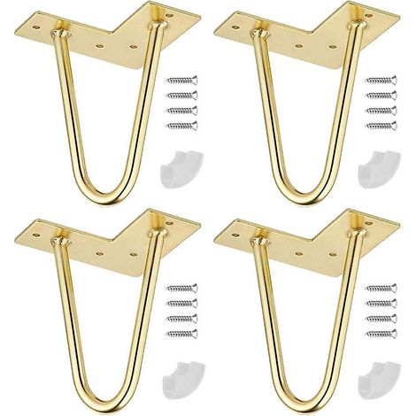 Pieds de table en métal de 4 pouces à monter soi-même, pieds de meubles, avec vis et patins de protection pour le sol, adaptés aux armoires, supports TV, tiroirs, tables de chevet (doré). (1/5)