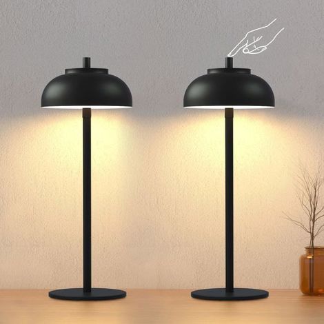 Lampe de table sans fil rechargeable Lampe de table alimentée par batterie 5000 mAh, 3 couleurs, luminosité réglable (noir) (1/5)