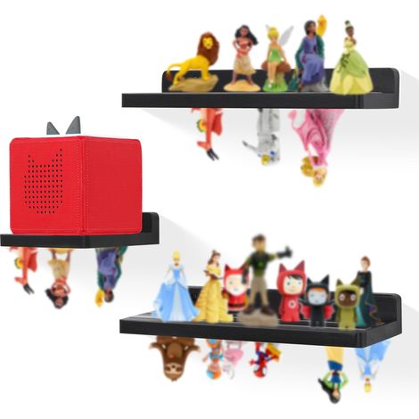 Étagère murale magnétique en bois pour figurines et - Compatible avec les lecteurs - Idéale pour la chambre d'enfant - Noir (1/5)