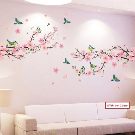 Sticker mural fleur de pêcher, 60 x 90 cm, décoration florale élégante