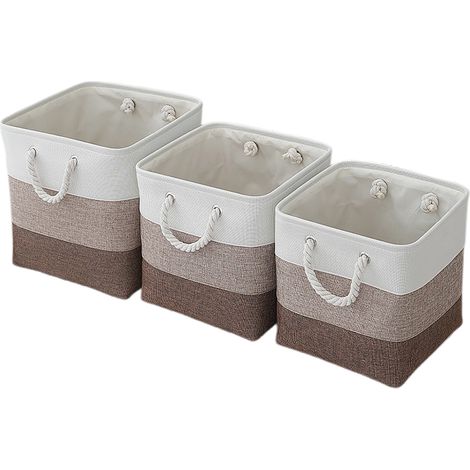 Panier de Rangement Pliable en Lin et Coton Beige 3 Pièces Grand Moyen Petit pour Jouets Vêtements (1/4)
