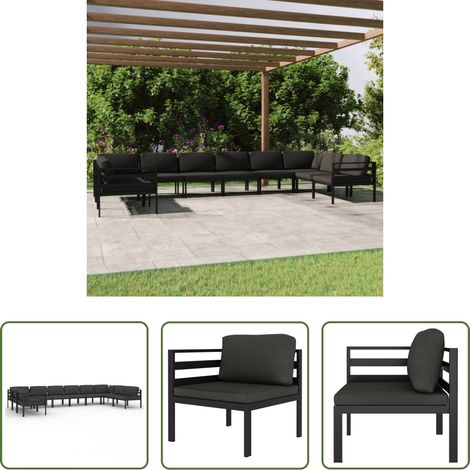 vidaXL Canapé central - Salon de jardin 10 pcs avec coussins Aluminium Anthracite (1/5)