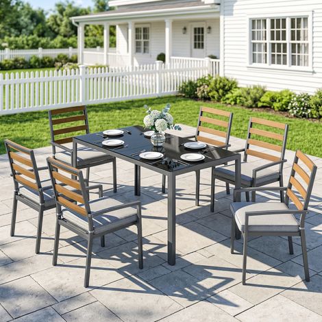 Ensemble salle manger Noir jardin 7 pièces table chaises 6 personnes (1/4)
