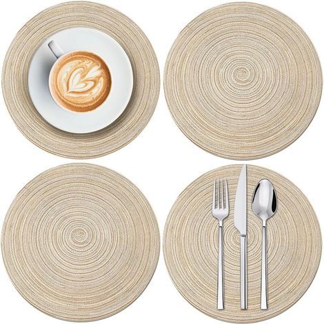Round placemats, coffee placemats, tablecloths, non-slip, washable, heat-resistant, for table decoration, set of 4 (1/3)