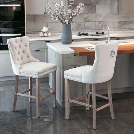 chaise salle a manger velours beige dossier haut bois OKMYHOME (1/5)