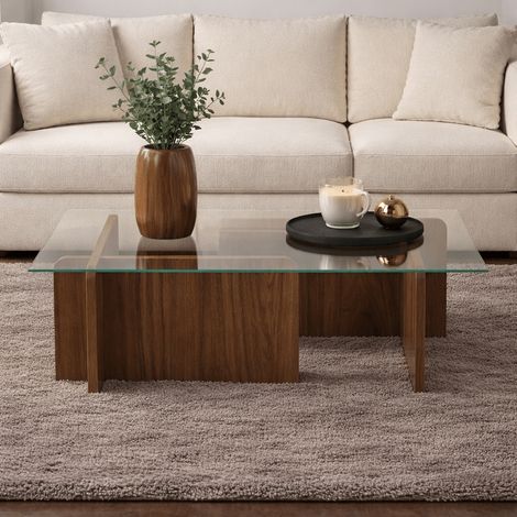 Couchtisch Natürlicher Walnussglasopal 105x65x30 cm