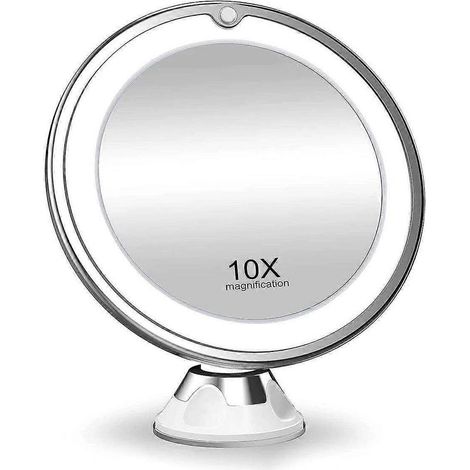 Miroir grossissant x10 avec éclairage, miroir de douche, ventouse puissante, 2 niveaux de luminosité, rotation à 360° (1/5)