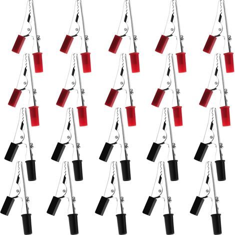 20 alligator clips for electrical laboratory testing with plastic handles (black/red) (1/5)
