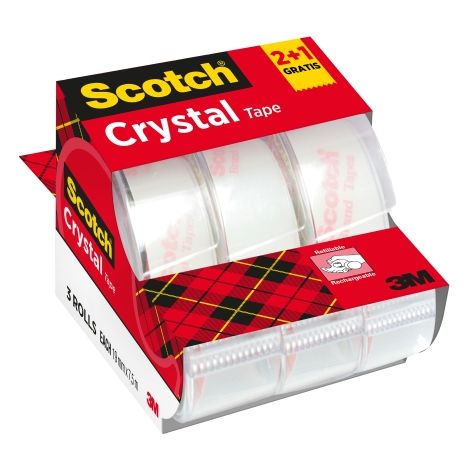 PACK 2+1 ROLLOS CINTA SUPERTRANSPARENTE 19MM × 7,5M CRYSTAL CON DISPENSADOR 6-1975C3 SCOTH 7100088402