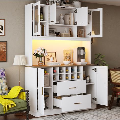 Buffet 120 x 36,3 x 180 cm avec LED, prises USB, 6 portes, 2 tiroirs HAVRYA (1/5)