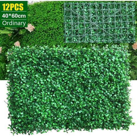 12 piezas muro de plantas artificiales con protección UV, cubierta artificial para setos, césped, verde, panel de pared, 40 x 60 cm