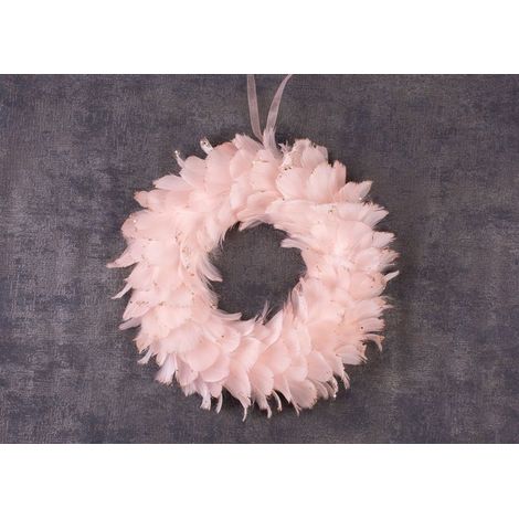 Kranz MagicHome Weihnachten, aus Federn, rosa, hängend, 35 cm