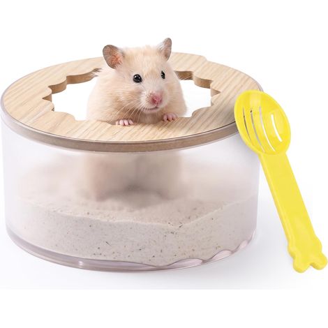 Bain de sable pour hamster avec pelle à sable et toit, bac à sable transparent en plastique pour chinchilla, ours dorés, gerbille (1/5)