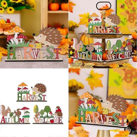 Ensemble de 3 statues d'animaux en bois pour la décoration de table de Thanksgiving - Cadeau de Noël (1/4)