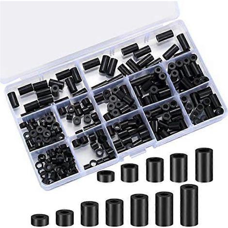 320 entretoises pour prises électriques, kit d'assortiment d'entretoises rondes en nylon noir, entretoises en plastique sans filetage. (1/5)