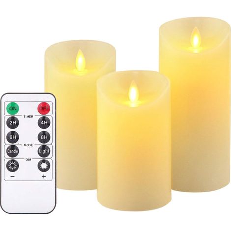 Set mit 3 warmweißen Weihnachtskerzen (4", 5", 6") mit Fernbedienung, flammenlos, batteriebetrieben