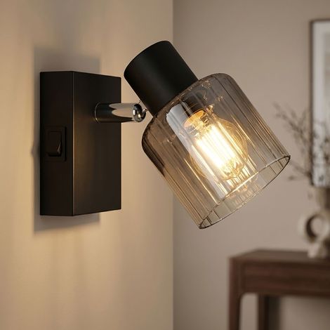Applique a LED, lampada da soggiorno, orientabile, in metallo nero, L 13,5 cm (1/5)