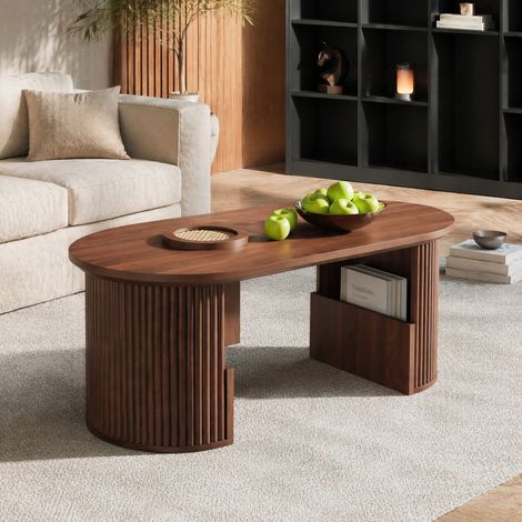 Tavolino ovale 105x50x46,5 cm noce con contenitore integrato, MDF, design retrò MEUBLIV (1/5)