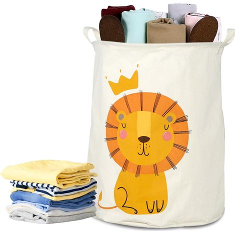 Cesta de ropa plegable para habitación infantil, hecha de lino, estampado de león, impermeable, cesta de almacenamiento para juguetes, ropa, hogar