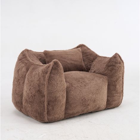 Poltrona pouf gigante con cuscino in faux fur color cachi (1/5)