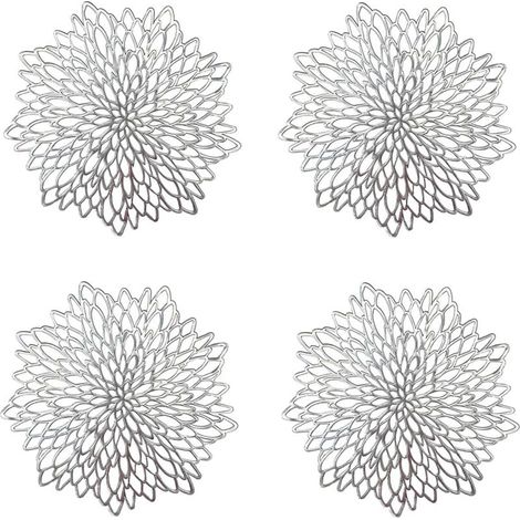 silberne Platzsets, runde, hohle Platzsets, runde Tischsets aus Kunststoff, zur Wärmeisolierung von Tellern und als Tischdekoration (