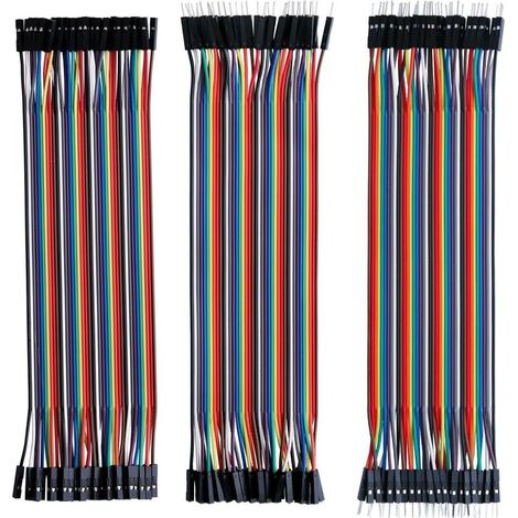 120pcs Multicolored Dupont Wire 40pin Mâle à Femme, 40pin Mâle à Mâle, 40pin Femme à Femme Kit de câbles de ruban de jumper de planche à pain Compatible avec les projets Arduino (1/5)