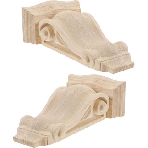 Lot De 2 Consoles Décoratives En Bois Sculpté À La Main Consoles Murales Décoratives De Style Européen Supports D’Étagère Non Peints Pour Cheminées Portes Et Décoration Intérieure (1/5)