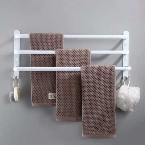 Porte-Serviettes Mural Porte Serviette Salle de Bain étagère Serviette avec Crochets Porte-Serviettes Aluminium étagère Serviette pour Cuisine, Salle de Bains, Hôtel (Blanc, 50CM) (1/4)