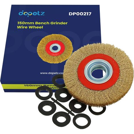 Dapetz 150mm 6" Bench Grinder Wire Wheel - Brassed Crimped Steel Wire Bristles - 10pcs Adaptor Rings - Cleaning, Derusting, Polishing (1/5)