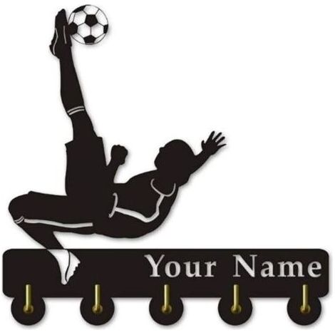 Personnalisez votre nom for des thèmes de football sympas Cintre en bois Cadeau unique Vêtement Chapeau Crochet clé/Porte-manteau/Crochet mural Décoration/Crochet porte-serviette, Noir Crochets po (1/4)