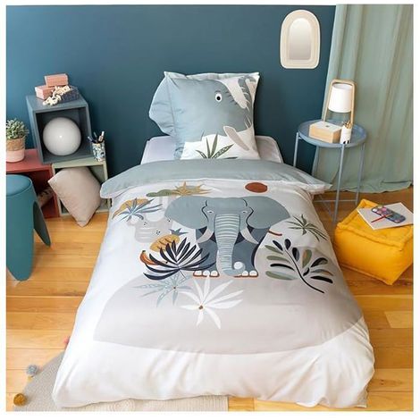 Parure de lit - - Élément éléphant - 140x200 cm - Microfibre - Enfant