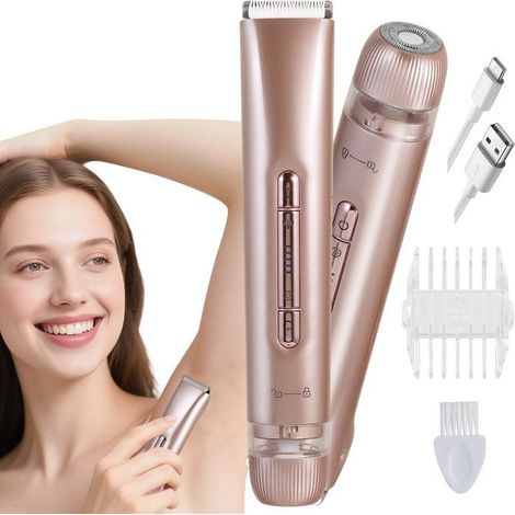 Rasoir 2 en 1 pour femme - Rasoir électrique - Rasoir pour femme - Étanche IPX7 - Tondeuse maillot - Utilisation sur peau sèche ou (1/5)