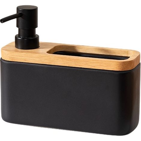 Küchenseifenspender mit Schwammhalter 520 ml gebogenes Modell Keramik-Spülbeckenorganizer für Spülmittel und Schwamm Schlankes Design Maße 18 5 x 6,8 (1/5)