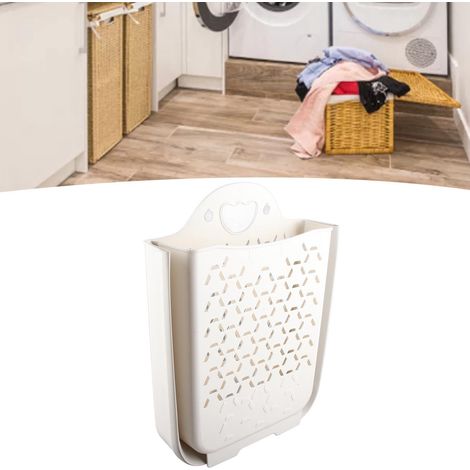 Corbeille à linge mural collapsible PP XL Blanc - Panier suspendu lavable pour salle de bain et dortoir (1/5)