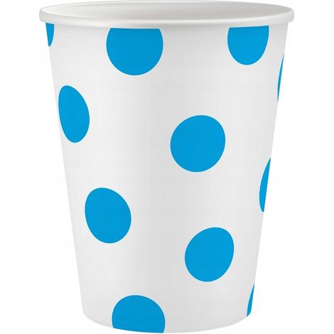 Bicchieri di carta bianchi a pois blu, 6 pezzi. (1/2)