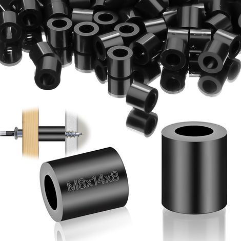 Lot de 100 entretoises rondes M8 - Rondelles en nylon ABS - Rondelles en plastique - Rondelles d'espacement en caoutchouc - 14 x 8 mm - Noir - Rondelles d'écartement pour vis M8 (1/5)