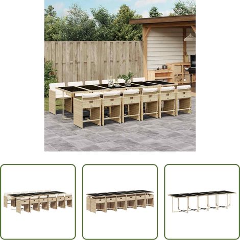 vidaXL Gartenstühle -  13-tlg. Garten-Essgruppe mit Kissen Beige Poly Rattan (1/5)