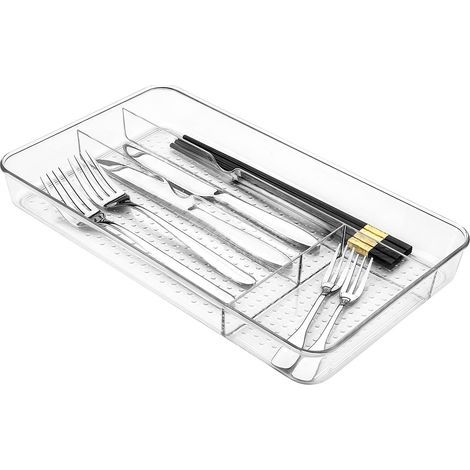 Plateau à couverts, organisateur de tiroirs antidérapants pour ranger et organiser les ustensiles dans la cuisine, plateau de cosmétiques pour coiffeuse, organisateur de rangement de maquillage