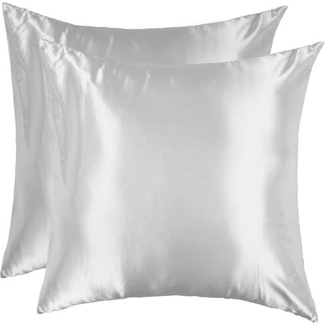 Taie d'oreiller Satin 60x60 Lot de 2 Lisse Elégant Housse Oreiller Carré Fermeture Eclair Maison Hôtel