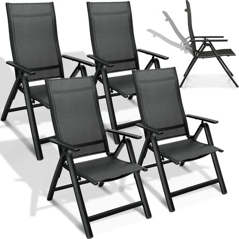 tillvex Silla de jardín premium, 4 piezas, negra, plegable, de aluminio Silla con respaldo alto y reposabrazos Silla plegable ajustable Sillón plegable para balcón, jardín y terraza
