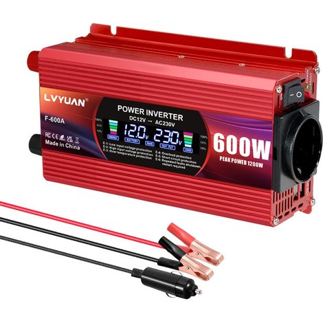 600W/ 1200W Convertisseur de Tension CC 12 V à CA 220V Inverter Convertisseur de courant Onduleur pour voiture, camping-car, camion (1/5)